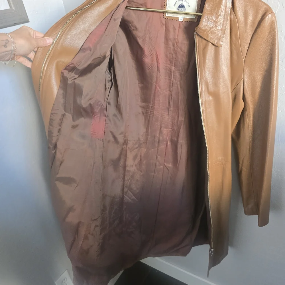 Santa Maria Del Fiore Brown Leather Coat.  Italian Size 46 /US L - Picture 5 of 5